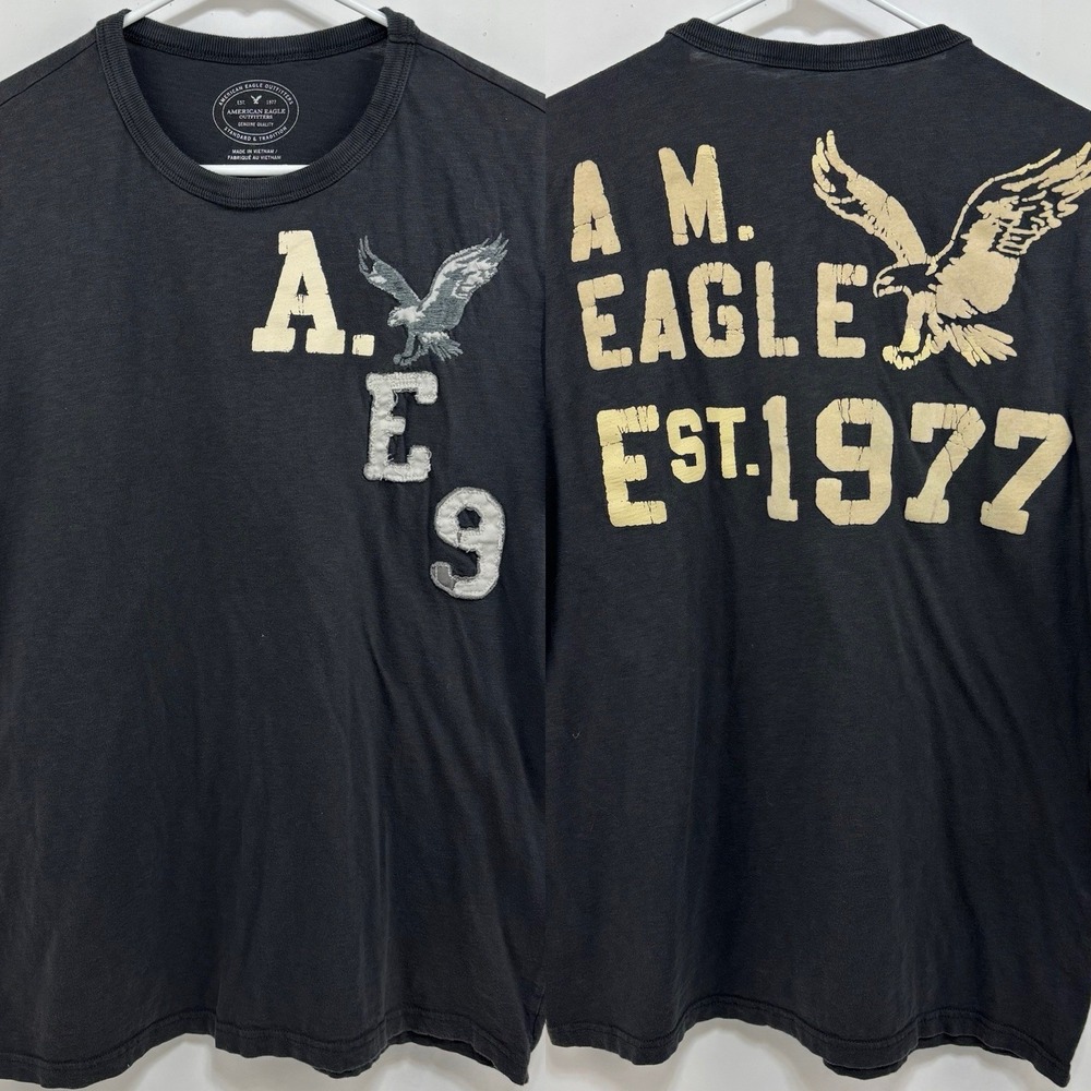 American Eagle TShirt Mens L Gray Athletic Fit Classic USA‎ Preppy Y2K Grunge